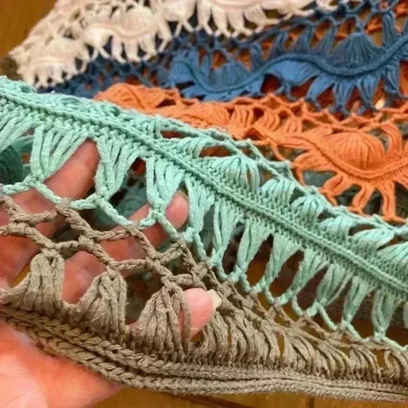 Angie Womens Crocheted Block Color Short Sleeve Top large orange blue aqua - Picture 4 of 10